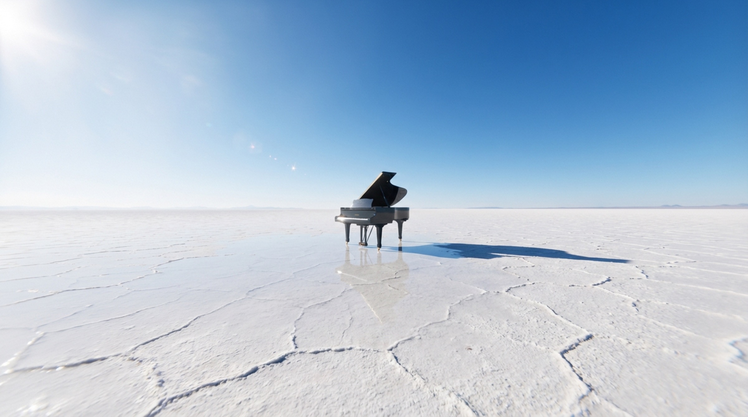 Grand piano on a vast salt flat
