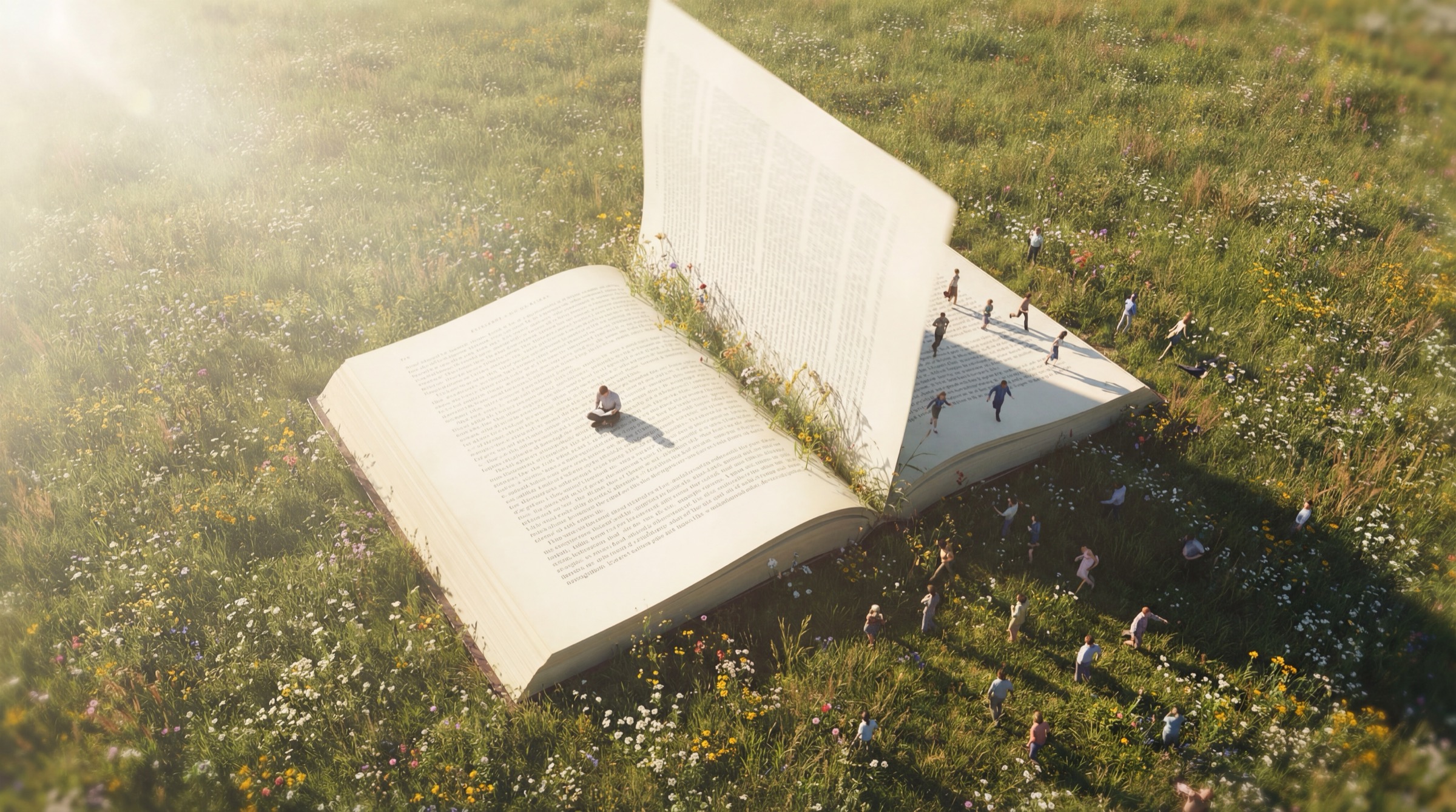 Woman ascending stone stairway through clouds